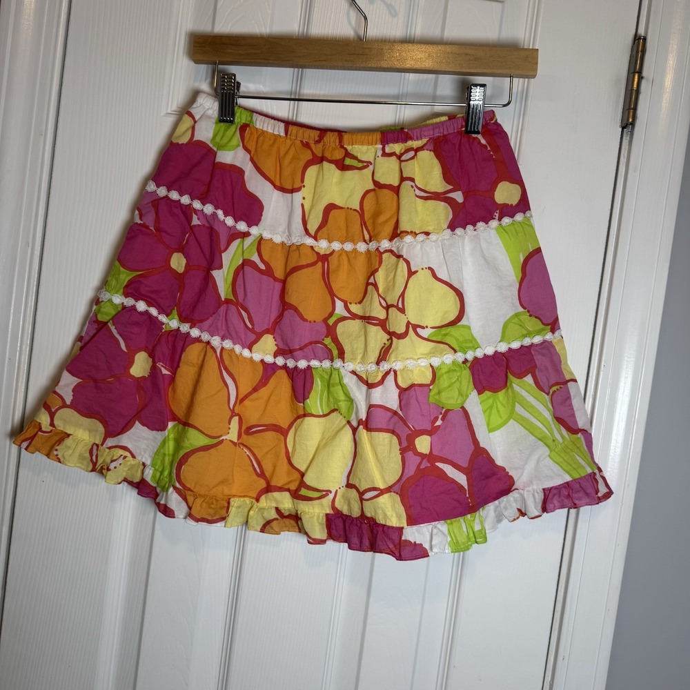 Lilly Pulitzer Skirt~Quintessential FLOWER Pattern~Slip Lining 16 Lace Trim